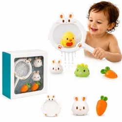 Set de Juguetes de Baño para Bebé con Conejo, Zanahoria y Patico