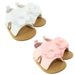 Set de Sandalias con Flor para Bebé Blanco/Rosa