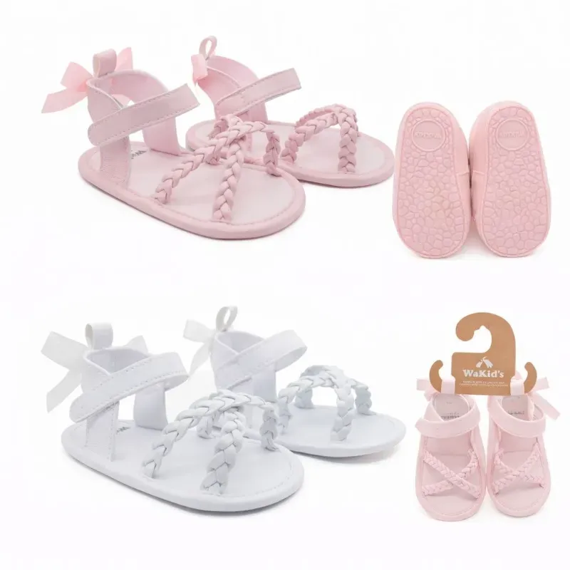 Set de Sandalias con Moño para Bebé Rosa/Blanco