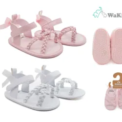 Set de Sandalias con Moño para Bebé Rosa/Blanco
