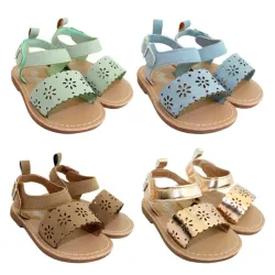 Set de Sandalias Infantiles Verde/Azul/Dorado/Marrón con Flores Perforadas