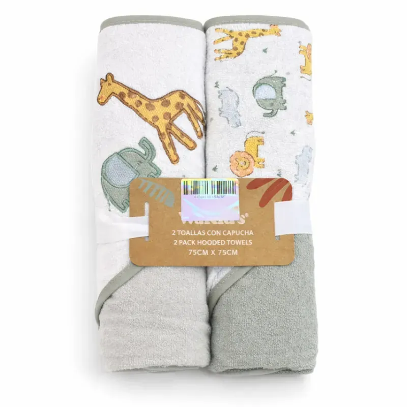 Set de Toallas con Capucha Verde y Animales para Bebé
