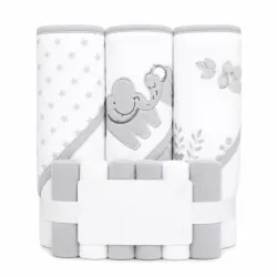 Set de Tres Toallas con Capucha + Seis Toallitas