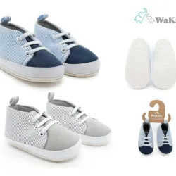 Set de Zapaticos Rayados para Bebé Azul/Gris