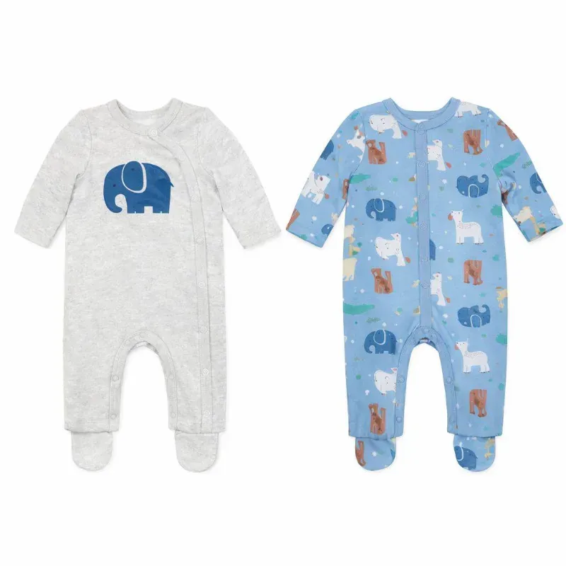 Set Gris y Azul de Enterizos de Elefante y Animalitos para Bebé