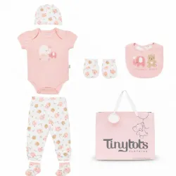Set  Rosa con Body, Pantalón, Gorro y Manoplas para Bebé
