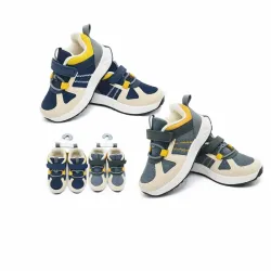 Tenis Azul Marino con Detalles Beige y Amarillo para Bebé