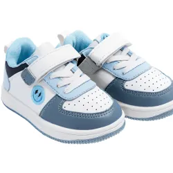 Tenis Blancos con Detalles Azul y Carita Feliz para Bebé
