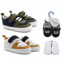 Tenis Blancos con Detalles Beige y Azul Marino para Bebé