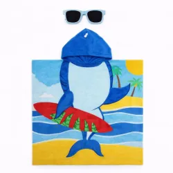 Toalla Azul de Tiburón con Capucha y Gafas