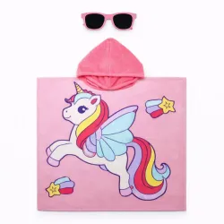 Toalla Rosa de Unicornio con Capucha y Gafas