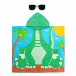 Toalla Verde de Dinosaurio con Capucha y Gafas