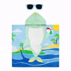 Toalla Verde de Tiburón con Capucha y Gafas