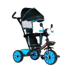 Triciclo con Manija y Capa Color Negro/Azul