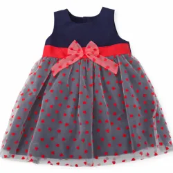 Vestido Azul Noche con Corazones y Lazo Rojo