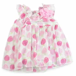 Vestido Blanco con Estampado de Fresas y Flor Rosa