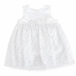 Vestido Blanco con Flores Plateadas y Lazo