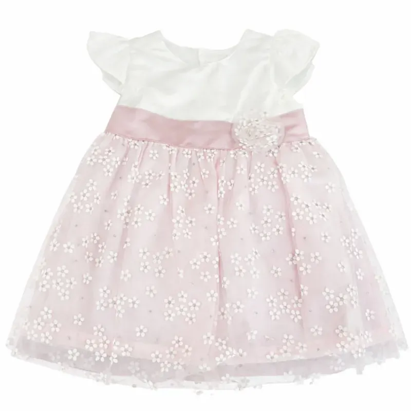 Vestido Blanco y Rosa con Flor para Bebé