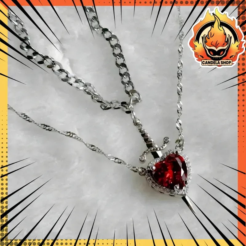 ⚔️ ¡COLLAR CORAZÓN Y ESPADA PLATEADO! ✨️