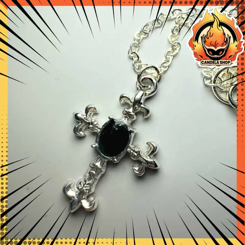 ✨ ¡COLLAR CRUCIFIJO CON PIEDRA NEGRA! ✨