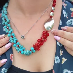 Collar de piedras turquesa y onix rojo