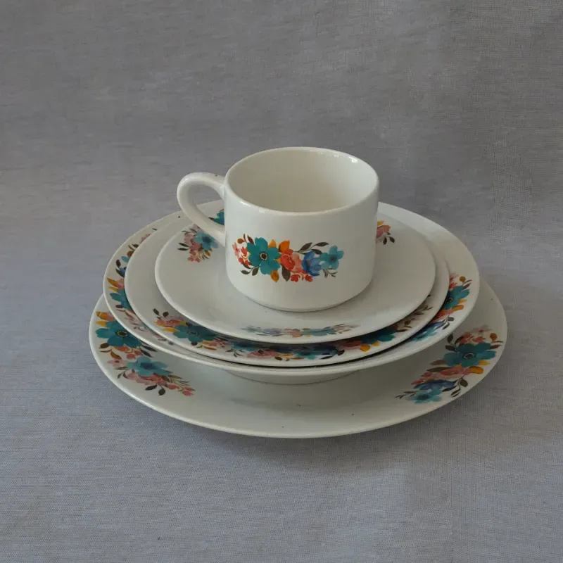 Taza con cuatro platos medianos 