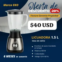 Licuadora EKO 1,5 litros vaso de cristal 