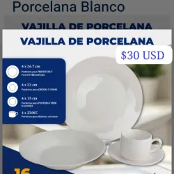 Vajilla de porcelana EON 16 piezas en color blanco 