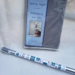 Combo cortina de baño más cortinero gris