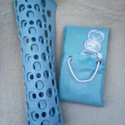 Combo cortina de baño más ventosa azul