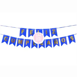 Banderin de feliz cumpleaños azul oscuro