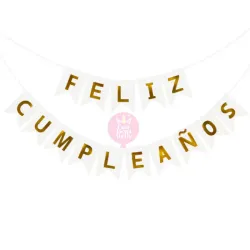 Banderin de feliz cumpleaños blanco