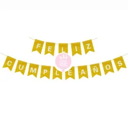 Banderín de feliz cumpleaños dorado