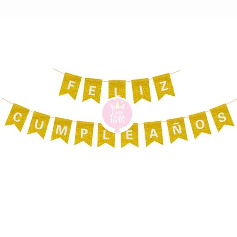 Banderín de feliz cumpleaños dorado