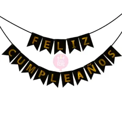 Banderin de feliz cumpleaños negro