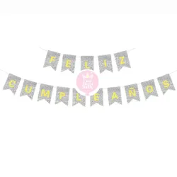Banderín de feliz cumpleaños plateado