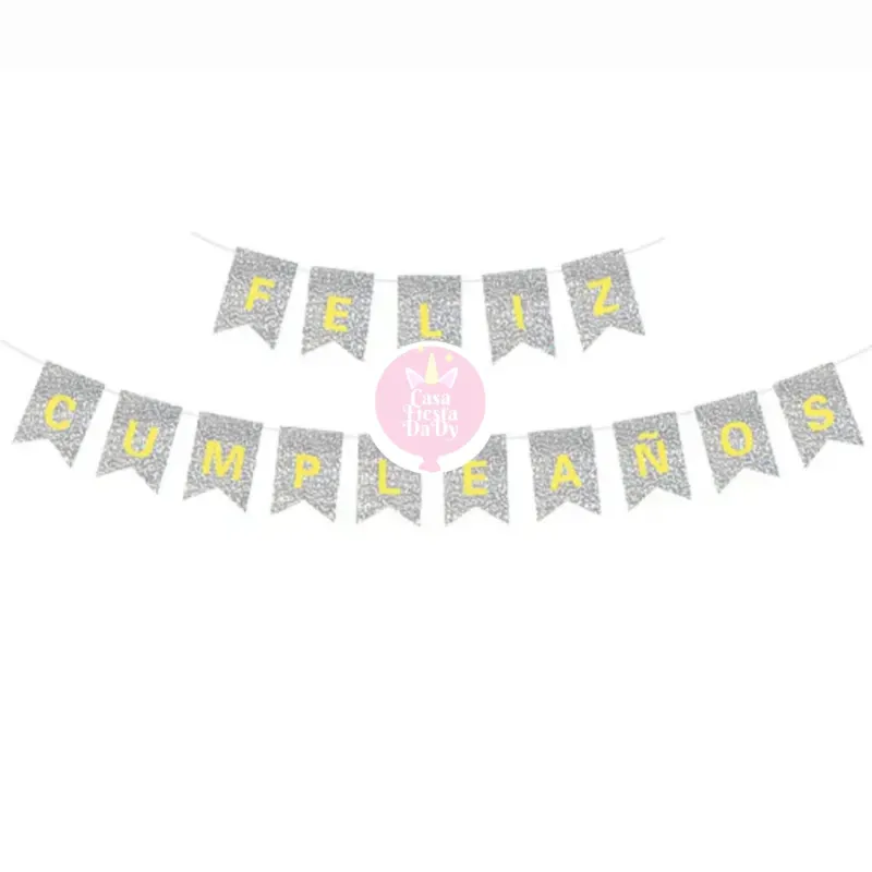 Banderín de feliz cumpleaños plateado
