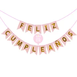 Banderin de feliz cumpleaños rosado claro