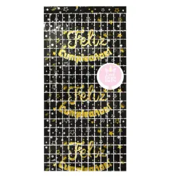 Cortina de cuadros negra con feliz cumpleaños