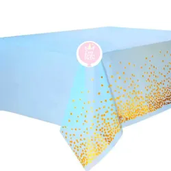 Mantel azul con lunares dorados
