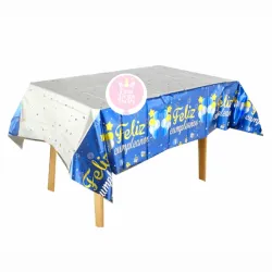 Mantel cromado azul oscuro con feliz cumpleaños