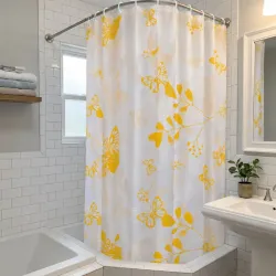 Cortina de baño estampada (blanco y amarillo)