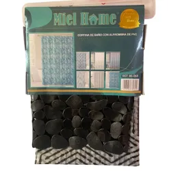 Set de cortina y alfombra de baño (Negro)