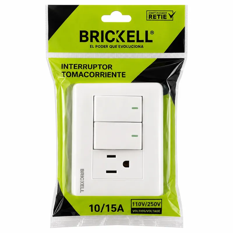 Interruptor Doble con Tomacorriente Brickell 10/15A
