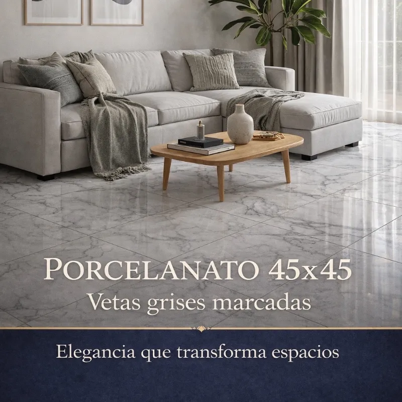 Porcelanato 45x45 cm – Acabado Mármol Blanco Veteado