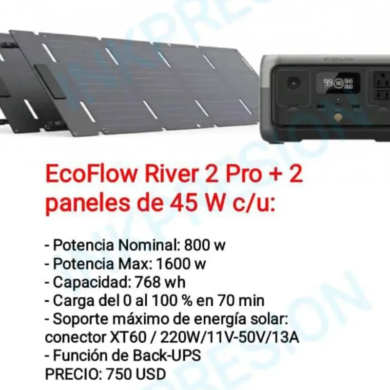 Kit de energía completo ( Ecoflow river 2  pro + 2 paneles de 45 w))