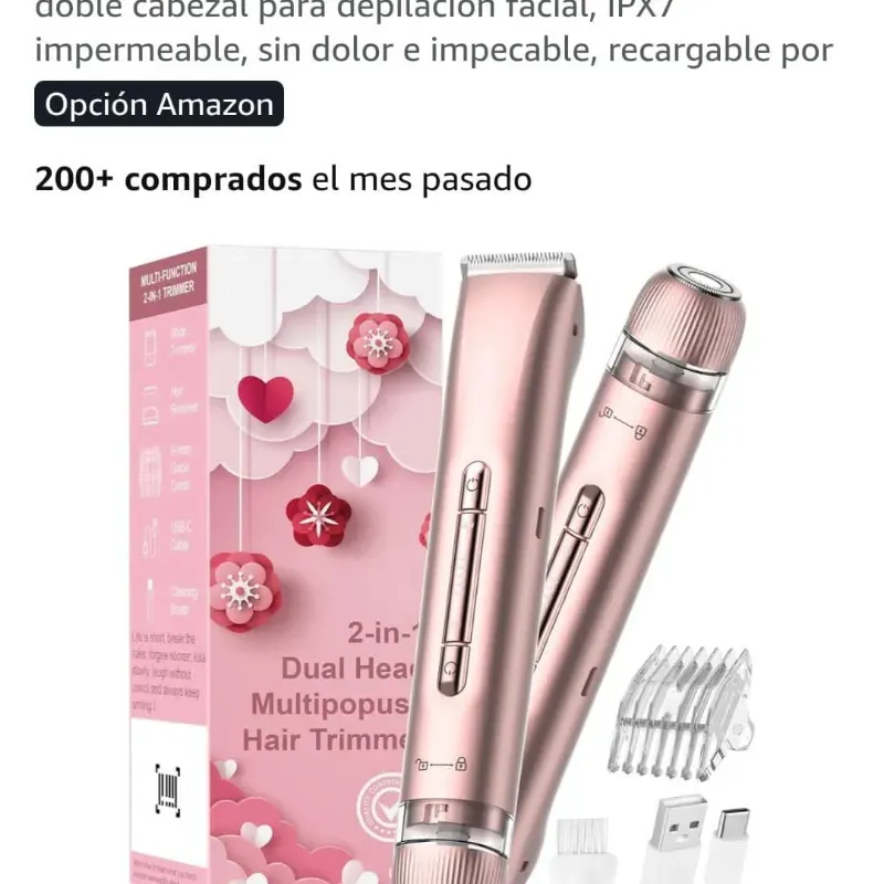 Recortadora de Bikini para Mujer, Afeitadora Eléctrica Facial y Corporal, Doble Cabezal 2 en 1, 