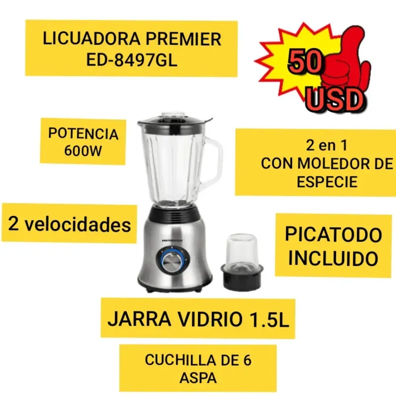 LICUADORA PREMIER CON MOLEDOR DE ESPECIES ED-8497GL