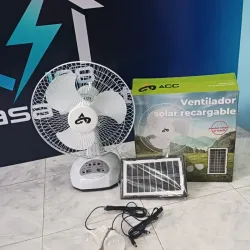 VENTILADOR RECARGABLE ACC MESA 2 BOMBILLOS Y PANEL SOLAR