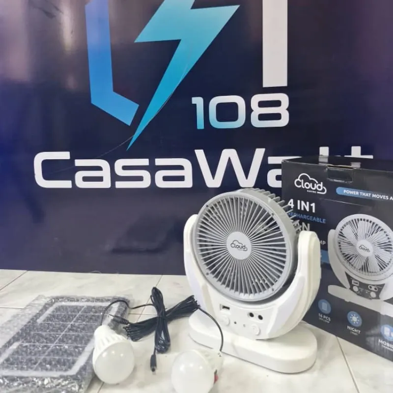 Ventilador recargable Cloud, con panel solar, bombillos y cable✨